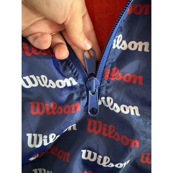 VTG Wilson Mens XL Windbreaker Jacket All Over Logo Retro Print Red White Blue - Picture 6 of 6